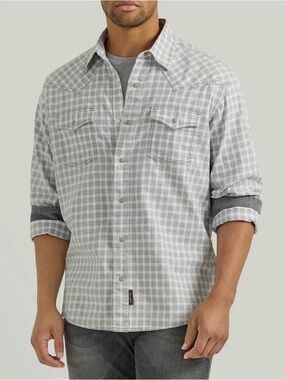 Wrangler Retro Premium Grey White Gingham Western Pearl Snap Shirt Men’s Large